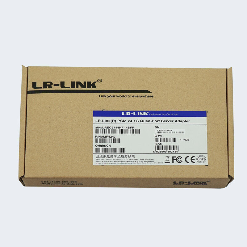 LR-LINK LREC9714HF-4SFP PCI Express x4 Quad Port SFP Gigabit Server Adapter Intel I350 Chipset