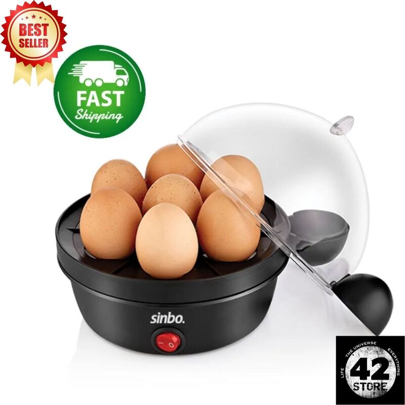 Sinbo-olla eléctrica negra rápida para huevos revueltos, hervidos duros con 7 capacidades, función de apagado automático