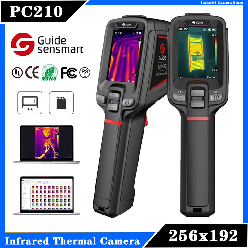 Kamera pencitraan termal Guide PC210, resolusi inframerah 256x192 untuk perbaikan elektronik, pencarian, kebocoran panas