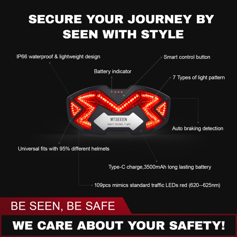 Mtseeen-ブレーキ付きLEDライト,安全ヘルメット,ブレーキセンサー,内部,防水,超高輝度