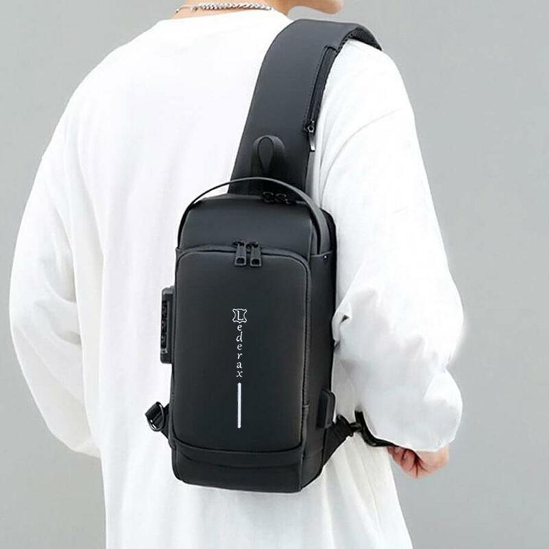 Męska torba na ramię typu Sling Lederax wodoodporna torba na klatkę piersiowa antykradzieżowa z Port ładowania USB torbą na ramię LD468