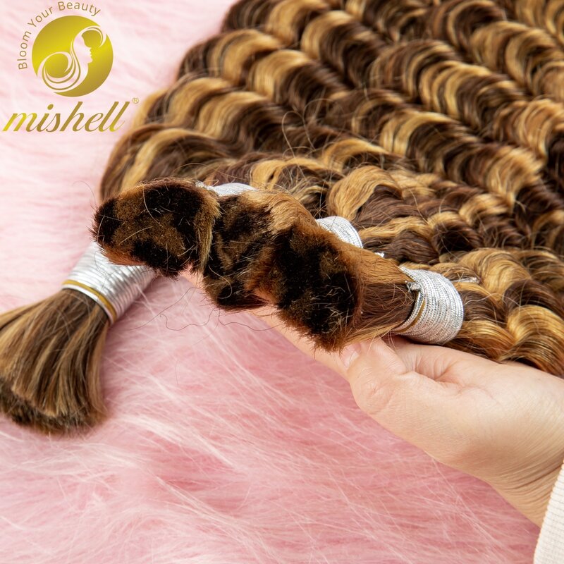 Highlight Ombre Deep Wave Bulk 26 28 Inches Human Hair For Braiding No Weft 100% Virgin Hair Curly Extensions For Boho Braids