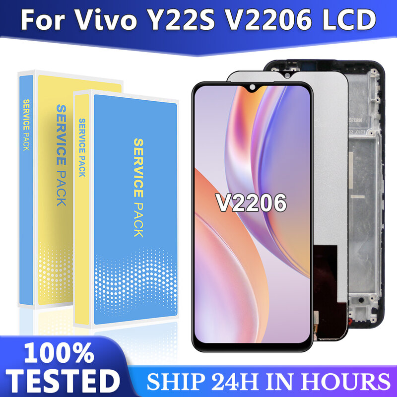 Layar sentuh Digitizer untuk Vivo, layar sentuh 6.55 "asli untuk vivo Y22 V2207, LCD dengan bagian perbaikan bingkai