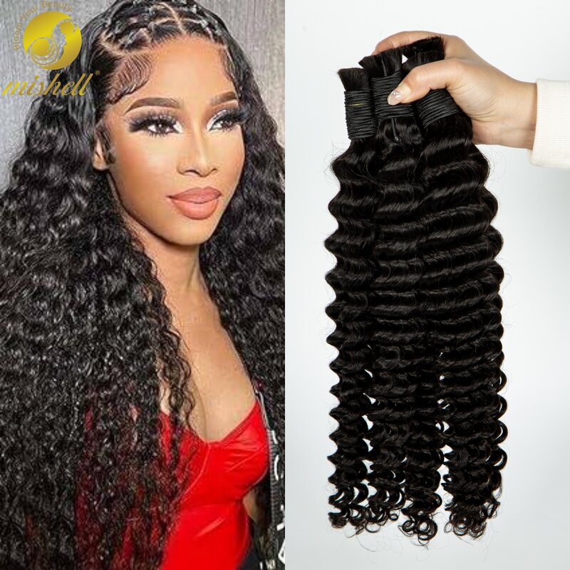 26 28Inches Deep Wave Bulk Natural Color Human Hair For Braiding No Weft 100% Virgin Hair Curly Extensions For Women Boho Braids