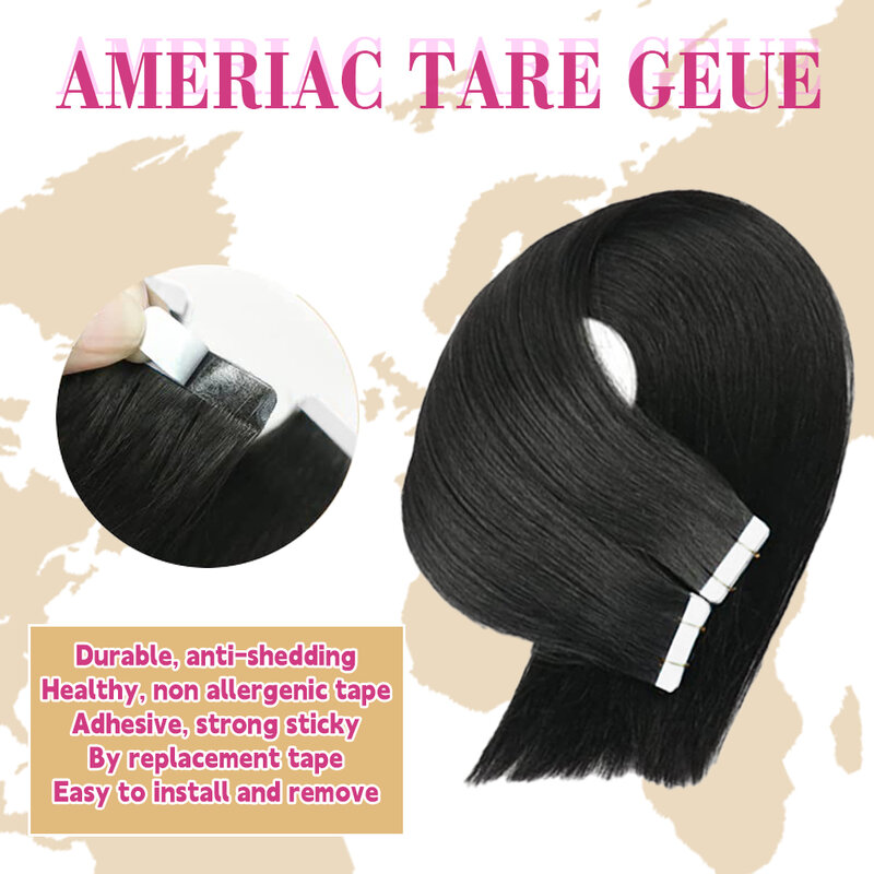 Tape in Hair Extensions Straight Human Hair 100% Real Human Hair Seamless Skin Weft Natural Black Color Tape ins Hair Extensions