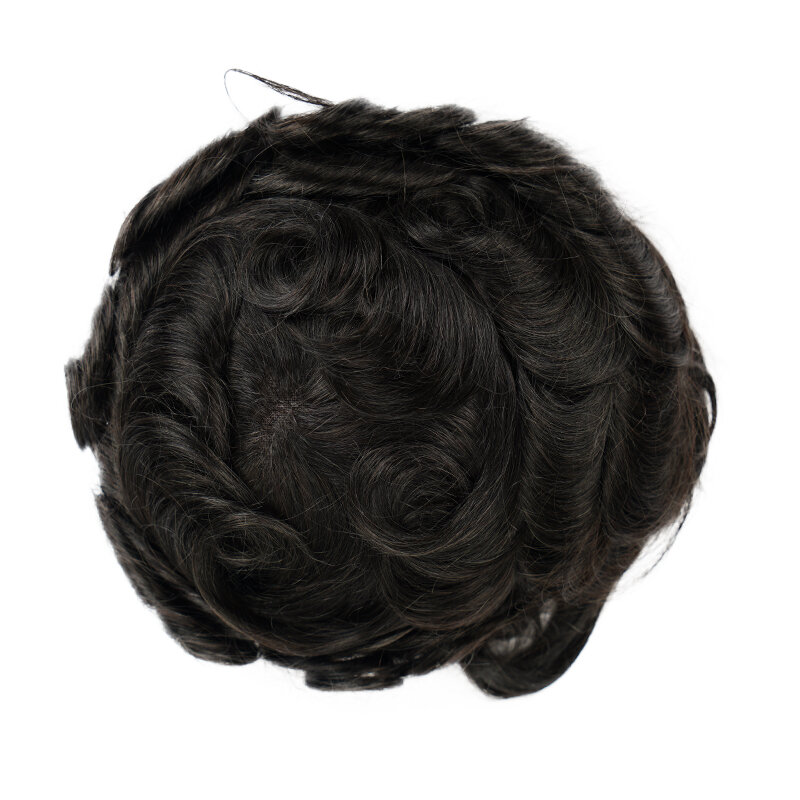 Wig Mono halus rambut manusia pria, Wig Mono halus untuk pria dengan garis rambut alami, sistem Penggantian pria