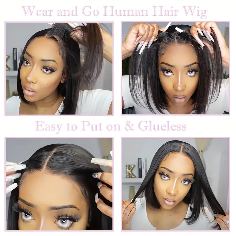 Wear Go Glueless Wig 180% Density Remy Human Hair Brazilian Straight Bob Wigs For Women T Part Lace Frontal On Sale Natural Hair