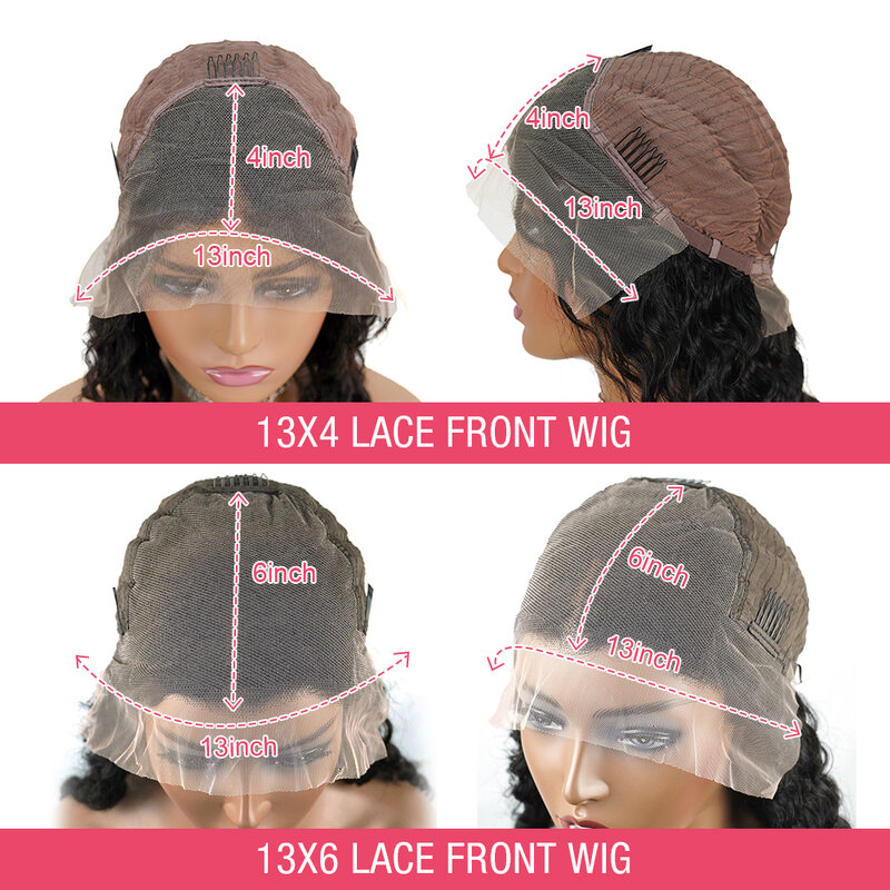 Peruca de cabelo humano onda profunda para mulheres, peruca frontal encaracolada, peruca parte V, HD Lace Frontal, onda de água, 250%, 13x6, 13x4, 30"