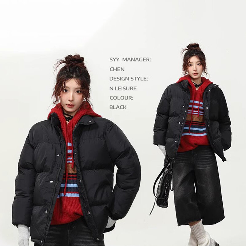 Jaqueta puffer acolchoada em algodão com zíper feminino, casaco grosso quente, estilo preppy, moda coreana, nova, inverno
