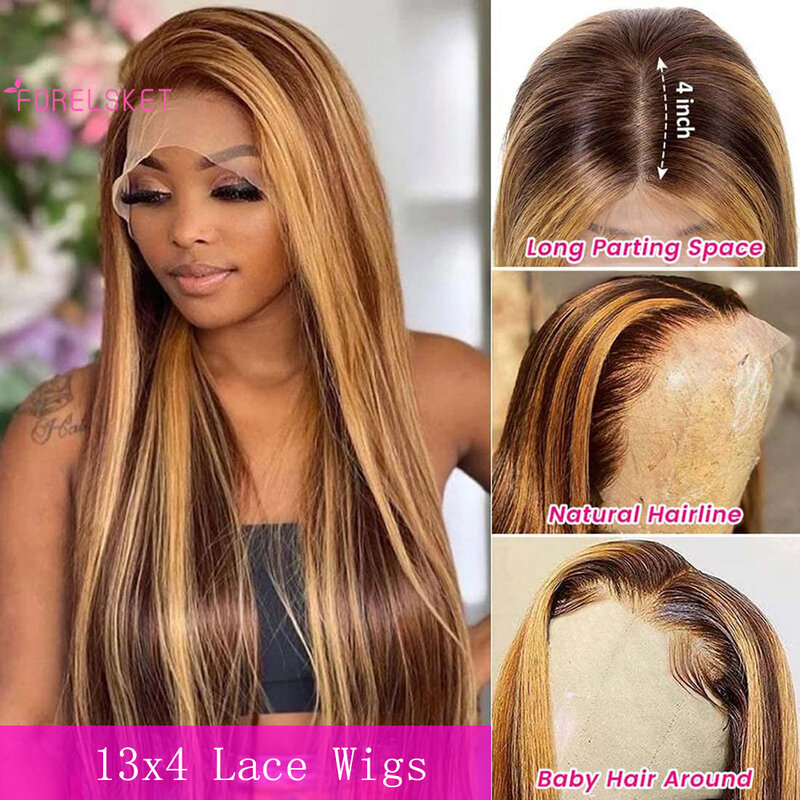 Transparent Lace Blonde Highlight Bob Wigs Human Hair Brazilian Hair Ombre 13x4 Lace Front Wig Ombre Human Hair Wigs P4/27 Color