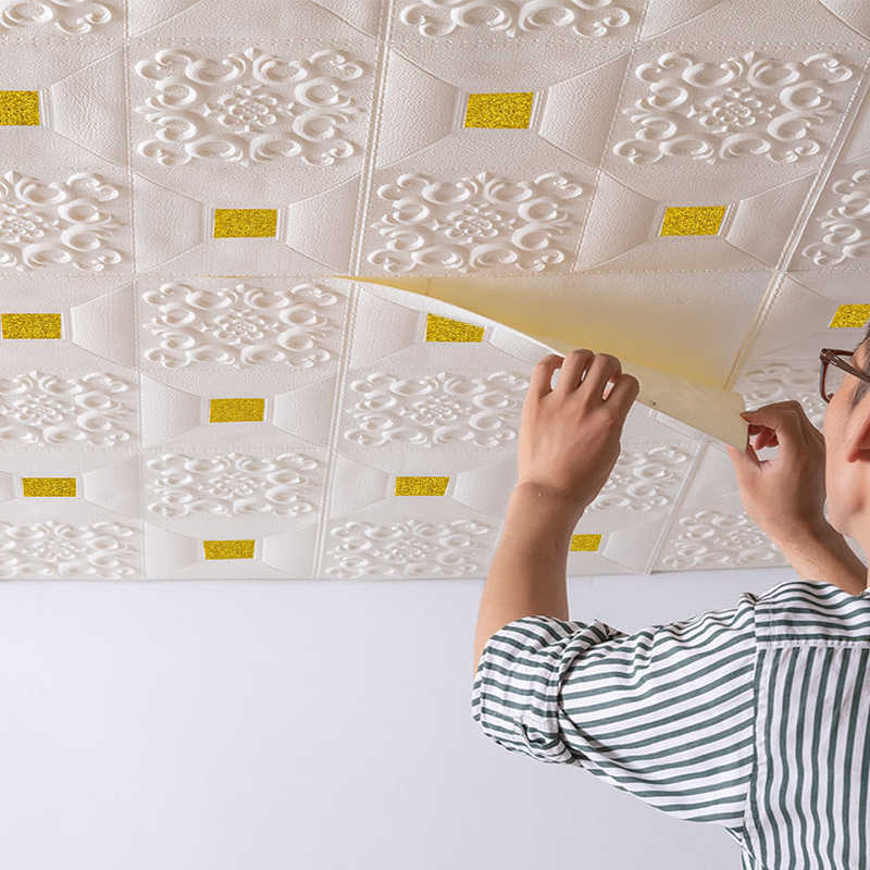 Adesivos de parede de tijolo impermeáveis 3D, Papel de parede grande do teto, espuma autoadesiva, decoração da parede, 70x70cm, 10pcs