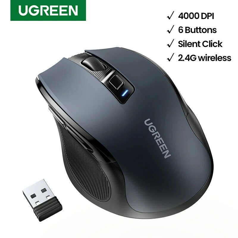 Ugreen-ratón ergonómico inalámbrico, Mouse silencioso de 4000 DPI, 6 botones para MacBook, tableta y ordenador portátil, 2,4G