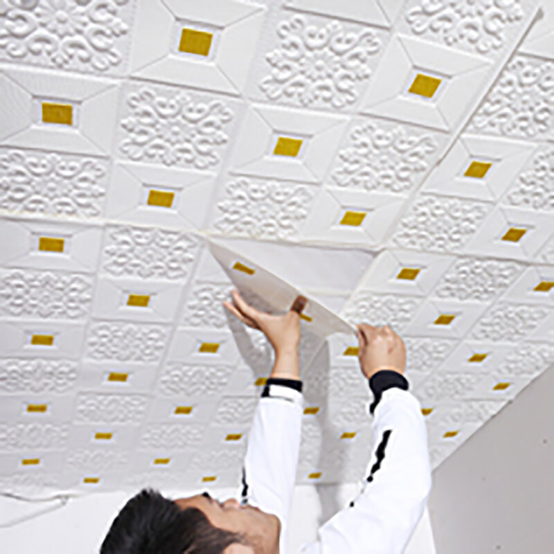 Papel tapiz de techo de gran tamaño, 3D impermeables pegatinas de pared de ladrillo, espuma autoadhesiva, decoración de pared, 70x70cm, 10 Uds.