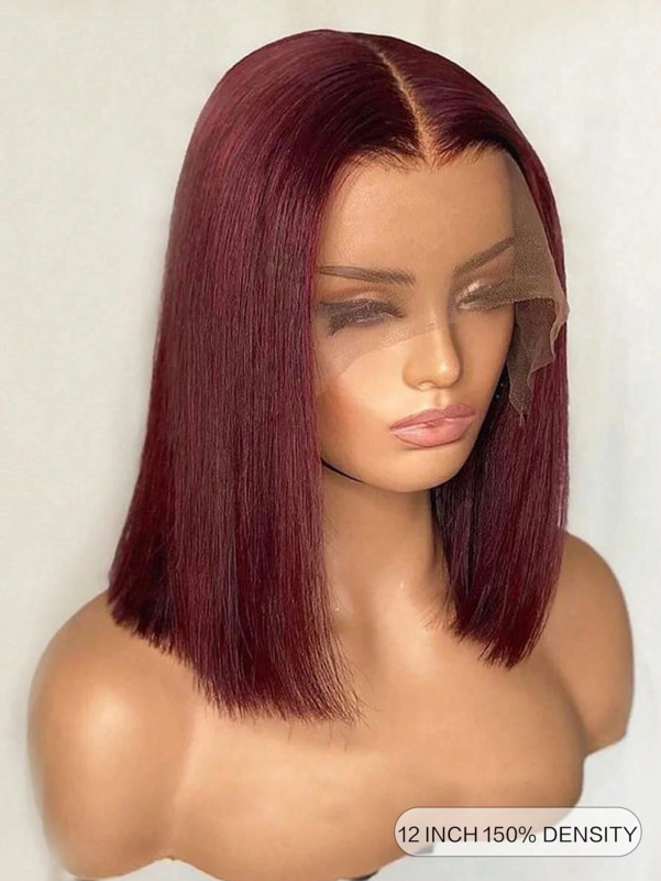 99j Burgundy Short Straight Bob Human Hair Wigs Brazil Bob Wig Lace Front Human Hair Wigs Pre Plucked T Part Lace Wigs Remy Hair