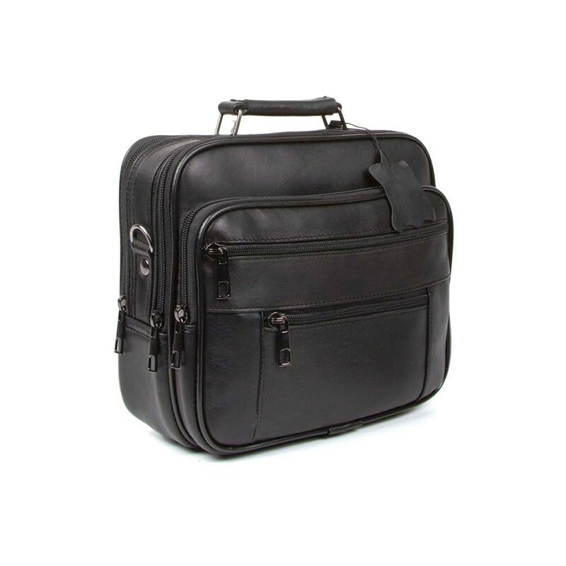 Lederax Steel Case Men's Genuine Leather Horizontal Shoulder Cross-Body Messenger Bag Multi-Pocket Purse Soft Handbag