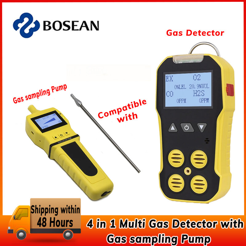 Bosean Detector de Gas múltiple, medidor 4 en 1 de O2, H2S, CO, LEL, oxígeno, hidrógeno, sulfuro, monóxido de carbono, Detector de fugas de Gas Combustible