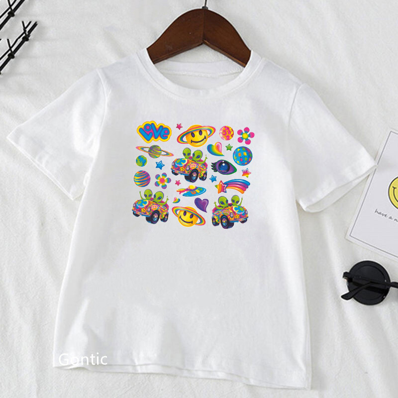 Kaus Alien Lucu Kaus Ulang Tahun Anak-anak Pakaian Pesta Anak Laki-laki Perempuan Anak-anak Cantik Kaus Grafis Kasual Putih Hadiah Ulang Tahun