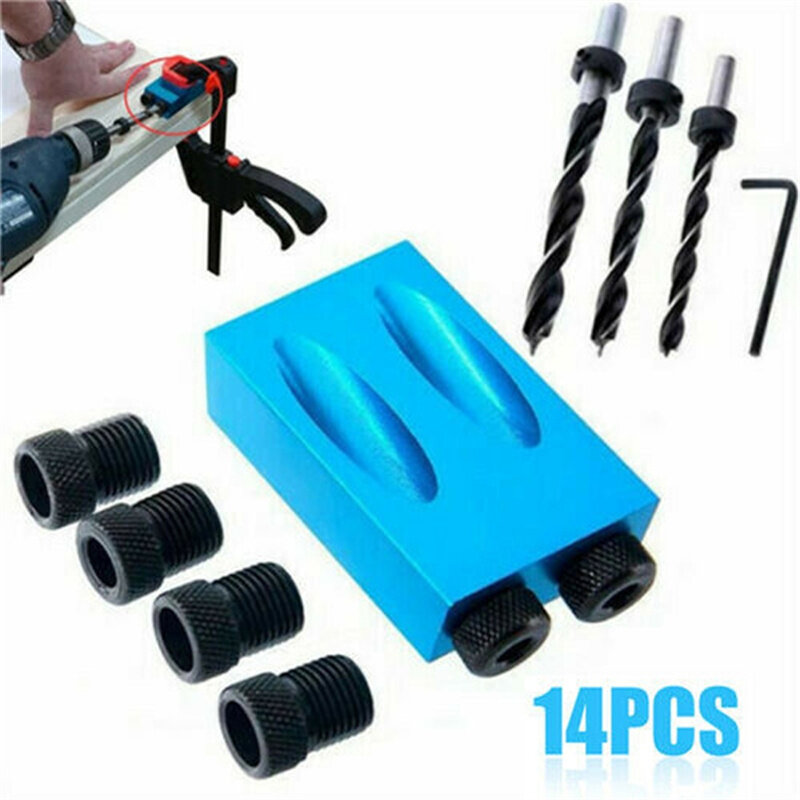 New 7/14/15Pcs Pocket Hole Screw Jig 15 Degrees Dowel Drill Joinery Kit Carpenters Wood Woodwork Guides Joint Angle Locator Tool