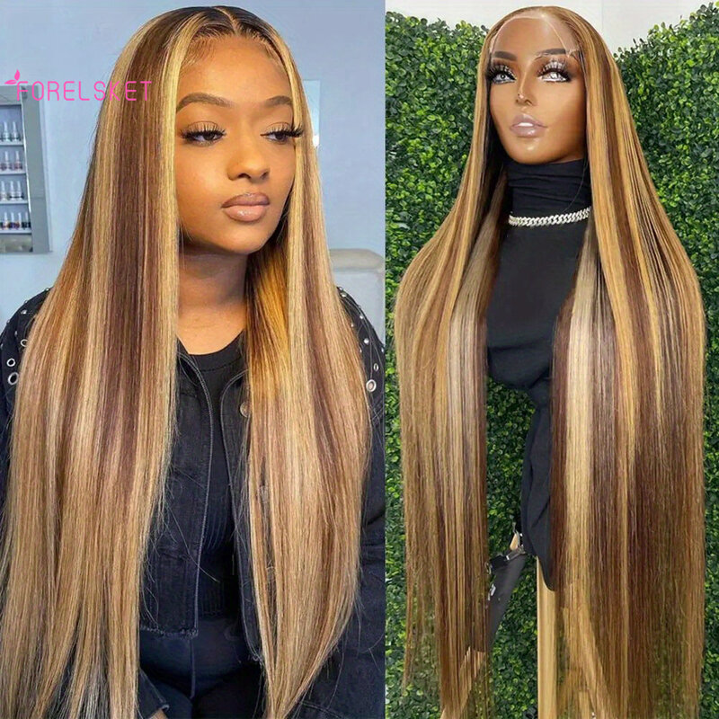 Honey Blonde Lace Front Wig Human Hair 13x4 HD Transparent Highlight Ombre Lace Front Wigs Human Hair Pre Plucked With Hair