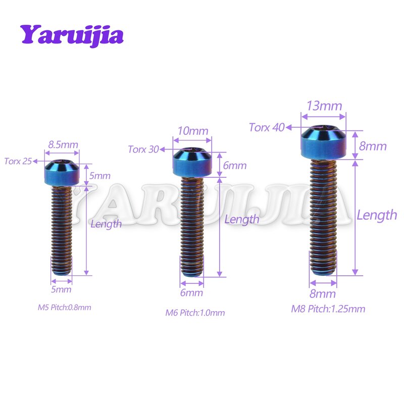 Yaruijia bullone in titanio M5/M6/M8x10/15/20/25/30/35/40/45/50/60/65/70/80mm Torx testa bicicletta auto Refit fissaggio freno bullone