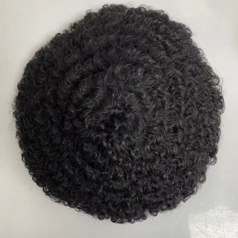 Reemplazo de cabello humano virgen indio para hombres negros, tupé completo de PU, 6mm, 8mm, 10mm, 12mm, Color de onda, #1, # 1b, 8x10