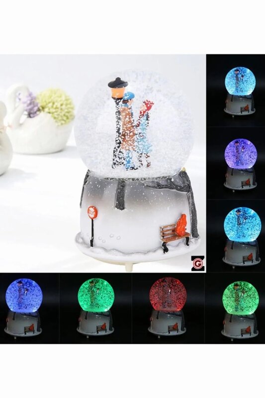 Endless Love Winter's Tale Color Changing Luminous Musical Medium Size Snow Globe And Zircon Snowflake Necklace