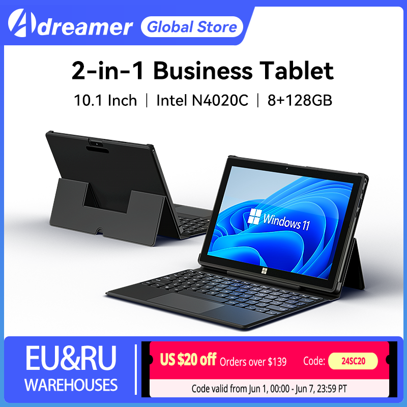 Adreamer-Notebook Windows 11 Office, Tablet PC 10.1 ", Intel N4020C, 2 em 1, 8 GB de RAM, SSD 128 GB, Windows 10