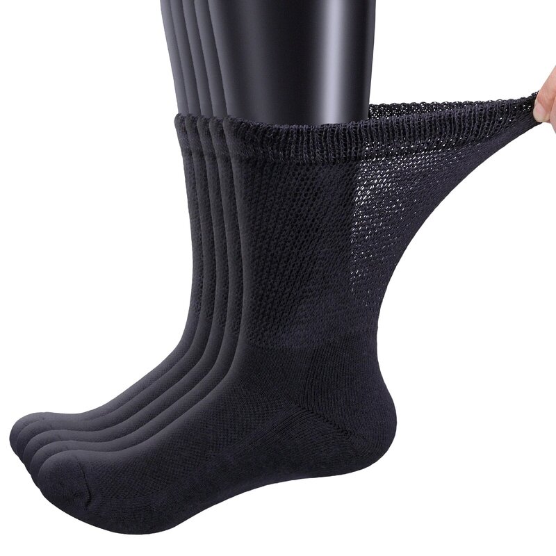 YUEDGE-calcetines de bambú para diabéticos, medias sueltas sin encuadernación para mujeres y hombres, 5 pares