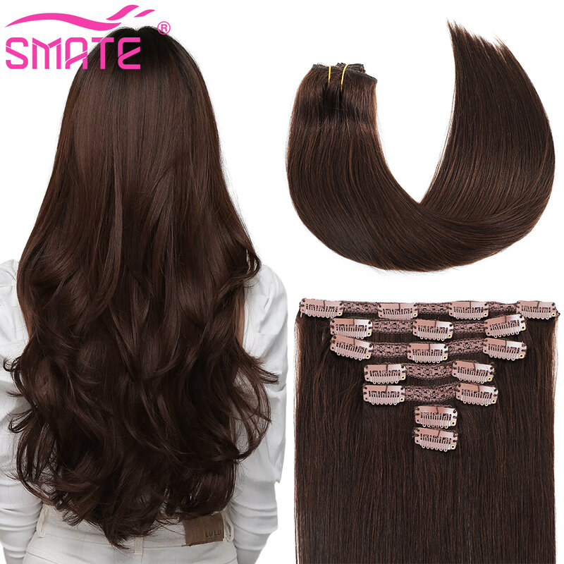 SMATE Clipe reto em extensões de cabelo, cabelo remy, cor natural, 18 "a 24", 100 gramas para a moda wom, 7 pcs por conjunto