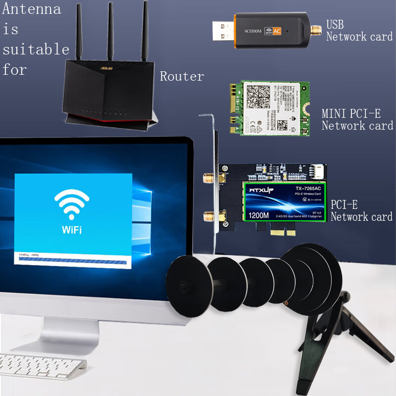 Antena direccional Yagi para receptor o transmisión de señal WIFI, 12DBI, 2,4G, tarjeta de red inalámbrica para ordenador, miniadaptador PCIE USB