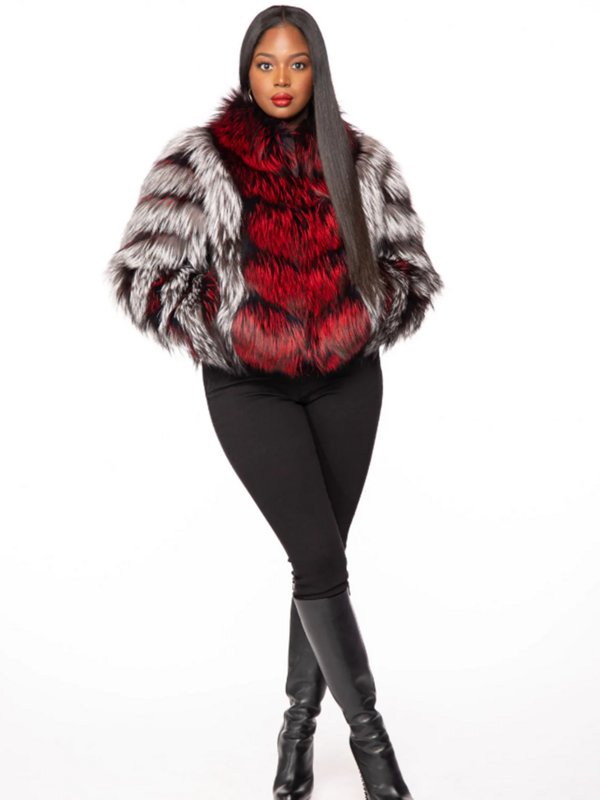 Jaqueta de pele de raposa vermelha real para mulheres, luxo, prata genuína, casaco curto para meninas, mangas completas, luxuoso, feminino, inverno