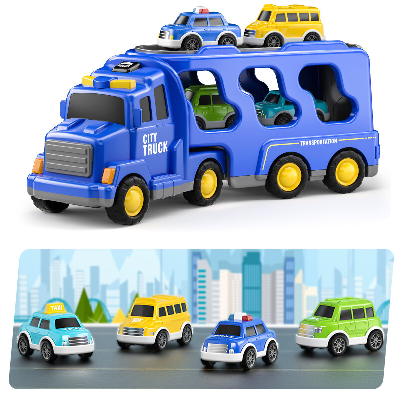 TEMI-camión transportador fundido a presión para niños, vehículos de ingeniería, excavadora, excavadora, juegos de modelos de camiones, juguetes educativos para niños