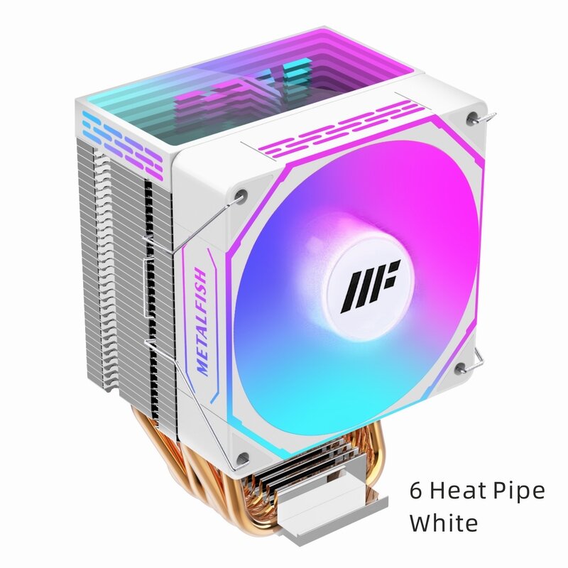 METALFISH-enfriador de CPU para PC, radiador blanco de 4 pines PWM, ventilador ARGB silencioso para Intel 1700, 1200, 1150, 1155, 1156, 1366, AM5, AM4, AM3, x99, x79