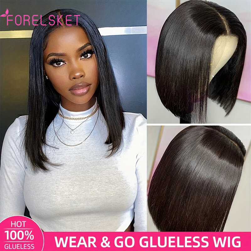 FORELSKET Elegant HD Lace Bob Wig - Ready-to-Wear 150% Dense Human Hair, Straight & Pre-Plucked Wear and go glueless wig waves