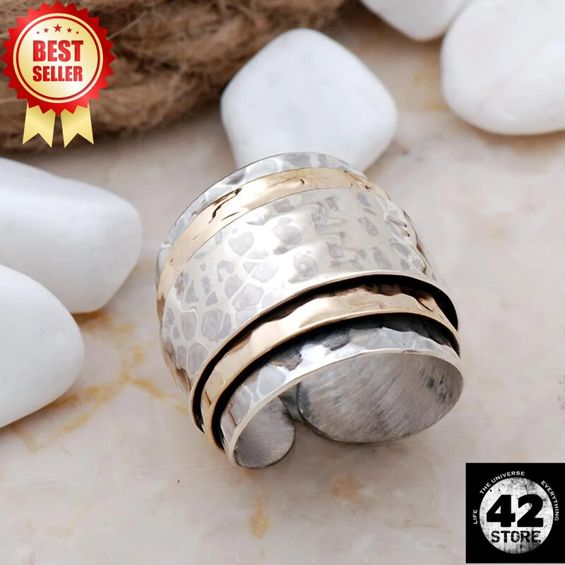 Hamer Gesmeed Handgemaakte Verstelbare Unisex Zilveren Ring