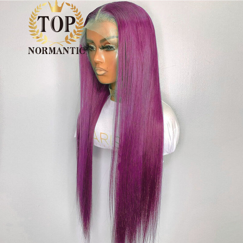 Topnormantic-Perucas de renda com parte do meio, cabelo liso, peruca transparente, fechamento sem cola, cor rosa escuro, 13x6, 13x4, 4x4