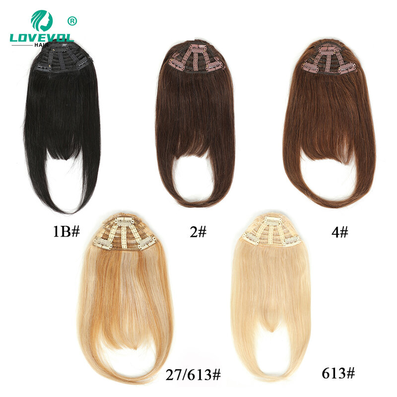 Lovevol-Clip em extensões de cabelo, franja romba, franja hairpiece, 100% cabelo humano, atualizado, 3 clipes seguros, mais cor