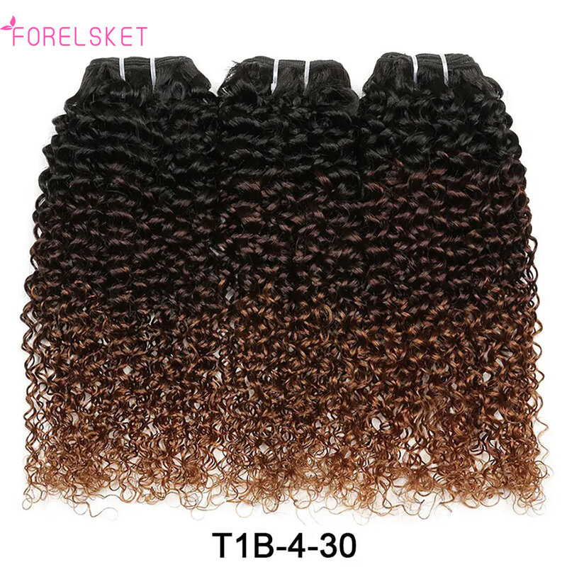 Bundles de cheveux afro crépus bouclés avec fermeture, 100% cheveux humains, extensions de cheveux Remy, tissage de cheveux, ombré