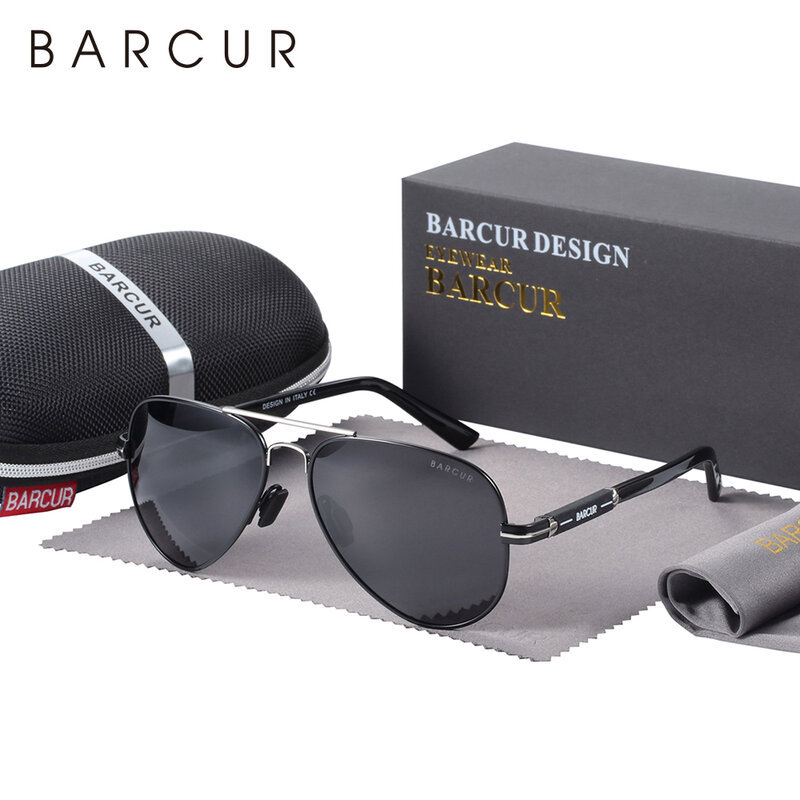 BARCUR Polarized Mensแว่นตากันแดดนักบินดวงอาทิตย์แว่นตาอุปกรณ์เสริมสำหรับผู้ชายขับรถตกปลาแว่นตาOculos Gafas De Sol