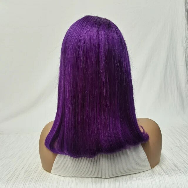 Perruque bob brésilienne naturelle Remy, cheveux courts, violet, 13x4, pre-plucked, densité 180%, pour femmes