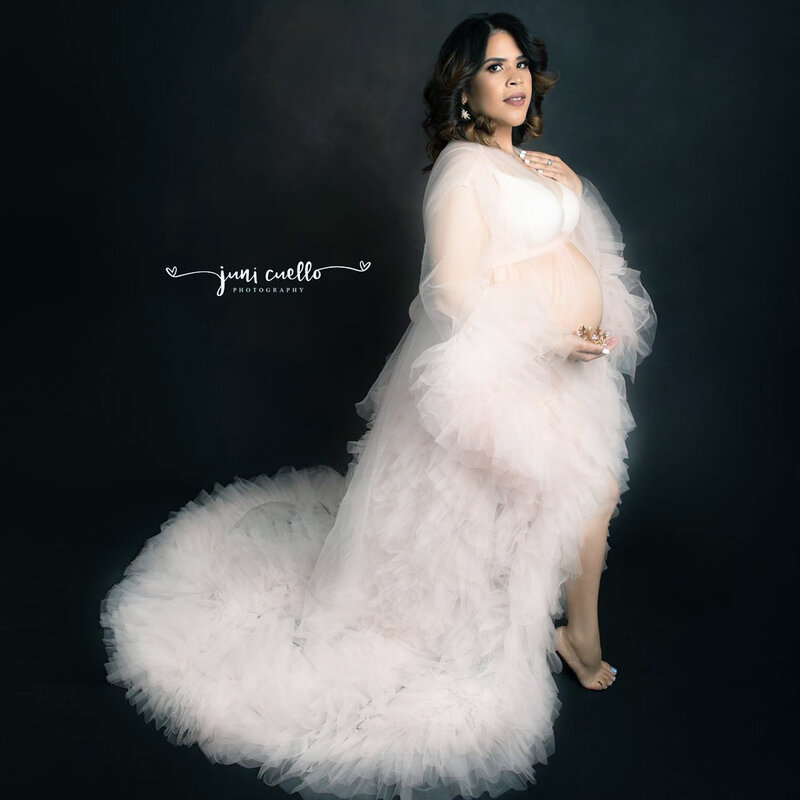 Fotografia maternidade Vestidos Transparente Gaze Puffy Mulher grávida Vestidos Long Robes Prom Vestidos Baby Shower Camisola Pijamas