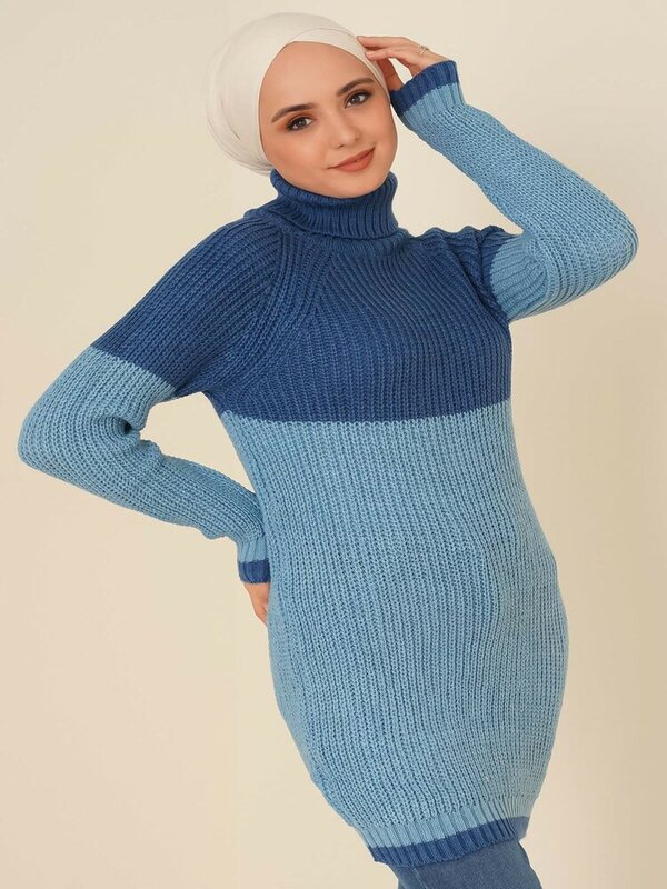 Baju Muslim 2023 2 warna, baju rajut tunik pemujaan untuk wanita, baju agama, atasan sweter leher model baru