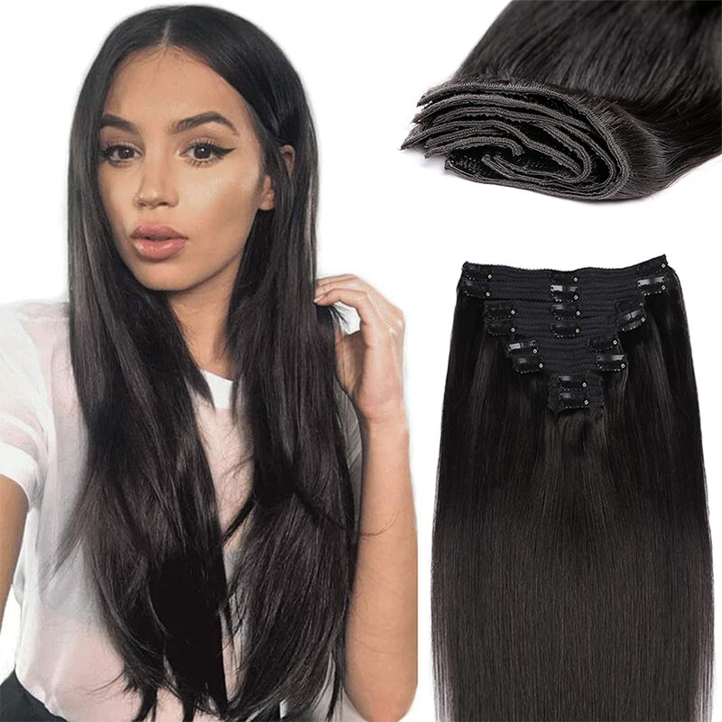 Straight Human Hair Clip In Extensions Brazilian Remy Hair Natural Color 26 Inch 8Pcs/Set 120G Full Head Clip In Hair Extension