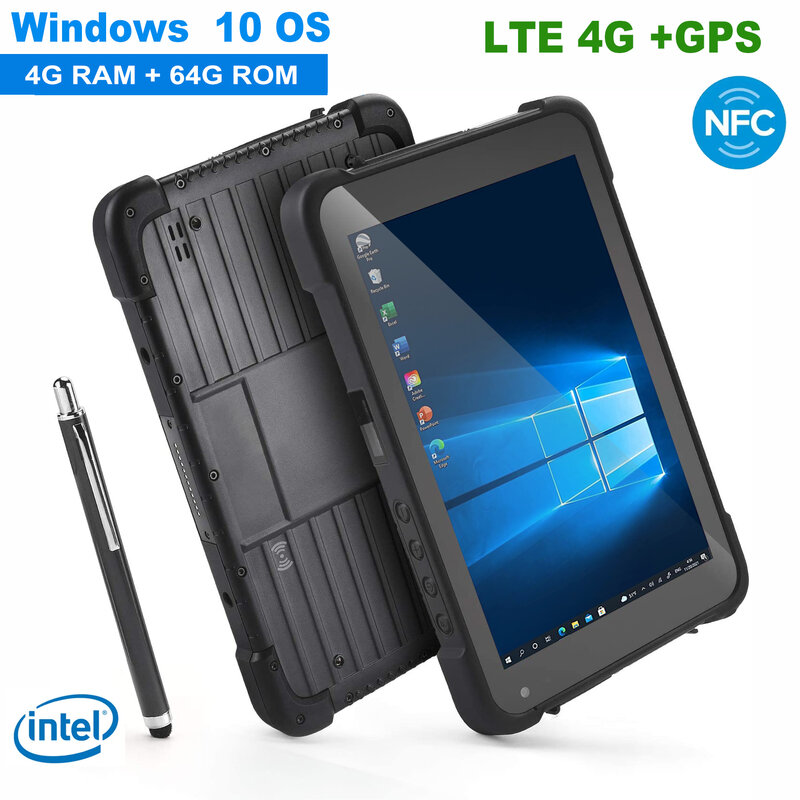 Tablette Windows robuste étanche, 8 pouces, 4G, 128G, 4G, GPS, 700nit, IP67, processeur Intel