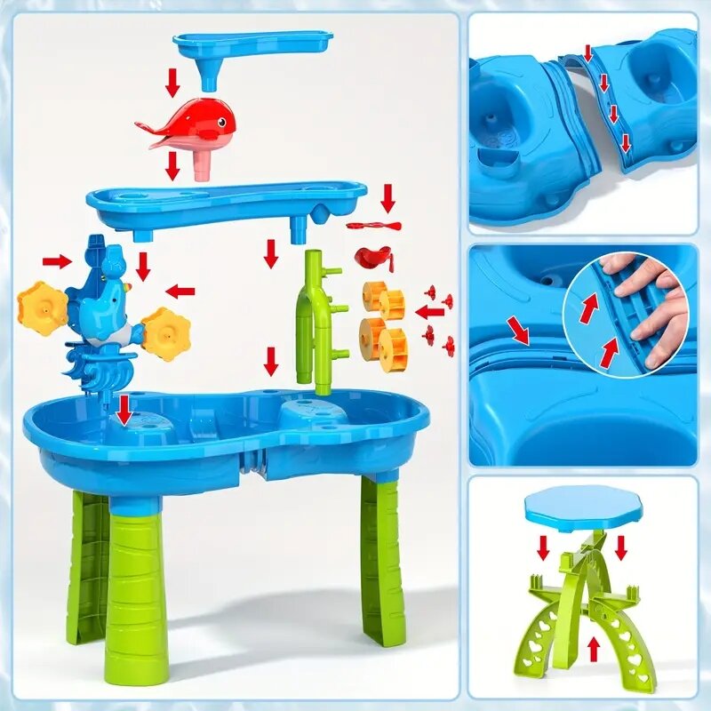 Mesa de arena y agua de 3 niveles para niños pequeños, mesas sensoriales de actividades, juguetes de playa para niños y niñas