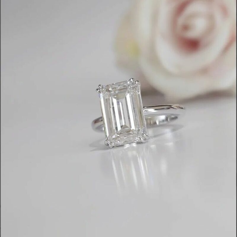 Emerald Diamond Anel de Noivado para Mulheres, Anel De Casamento De Ouro Branco 14k, CVD Lab Grown Diamond, E VVS2, IGI CERTIFICADO, 5Ct