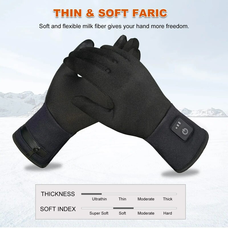Luvas aquecidas com tela sensível ao toque para homens e mulheres, finas, recarregáveis, esqui