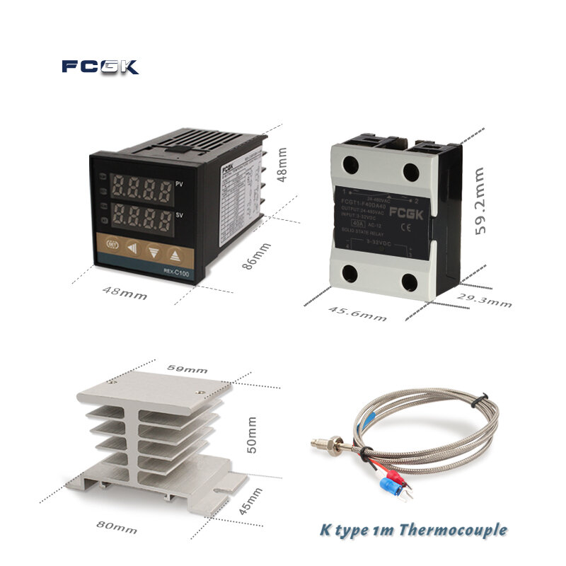 Contrôleur de température REX-C100 PID 220v 400 degrés Thermostat numérique Sortie 40A SSR K Type Thermocouple