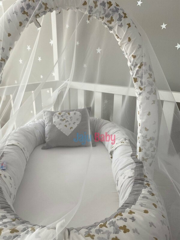 Handmade Butterfly Pattern Mosquito Net e Toy Hanger, Cinza, Design de luxo, Babynest