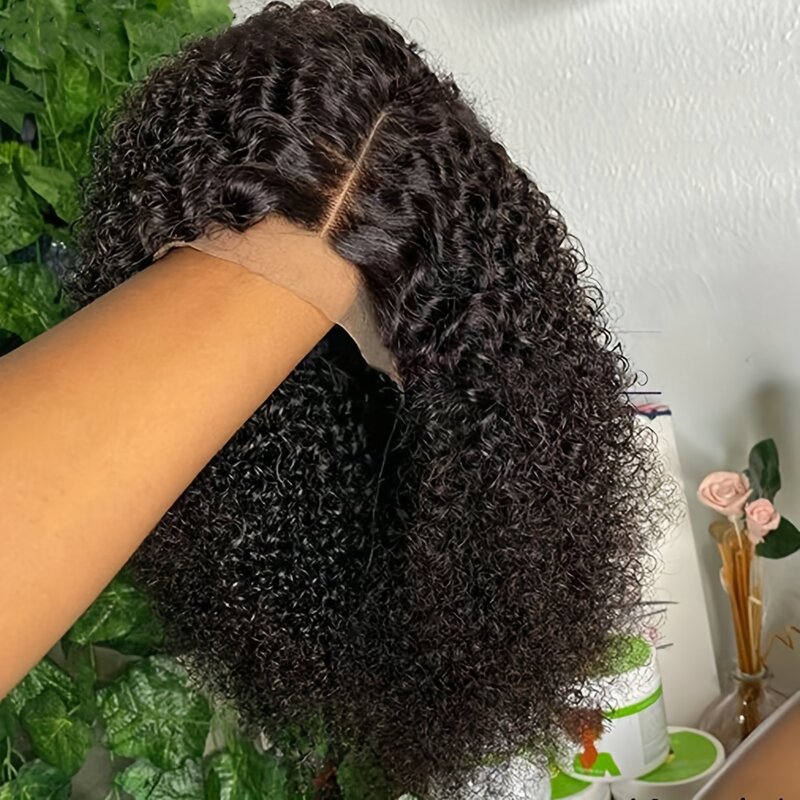 Peruca natural remy brasileira, cabelo curto encaracolado, 13x4, densidade 150%, com cabelo de bebê